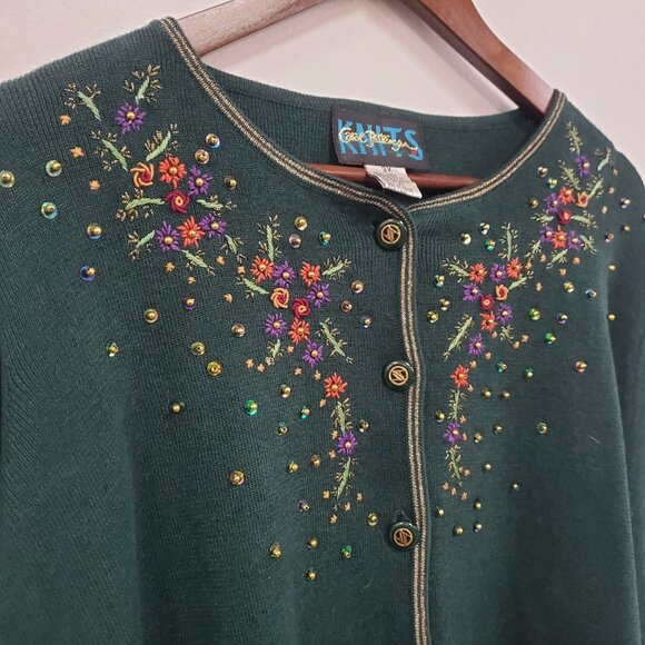 Knits Carol Patterson Womens Floral Embroidered Cardigan Size 3X Holiday Artsy - Picture 2 of 10
